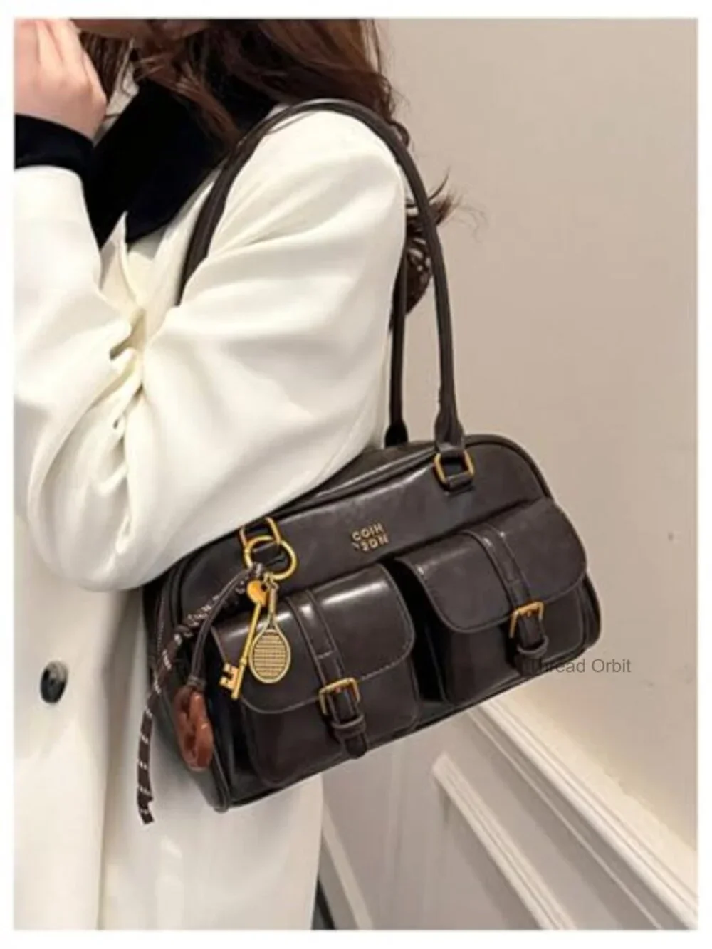 PU Leather Shoulder Bag Tote Hobo Handbag with Zipper Multiple Pockets